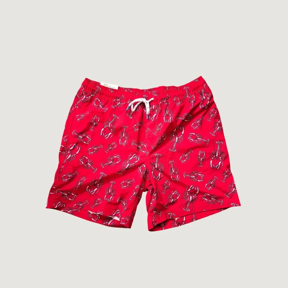 Member's Mark Swim Trunks Large Red NWT Lobster Print Resort Shorts